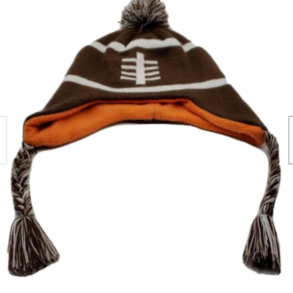Capelli NY Trapper Hat Kids Beanie Winter Brown White Tassels Orange Lining S/M - Picture 2 of 6